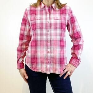 Cabela’s Medium Plaid Button Down Shirt Pink